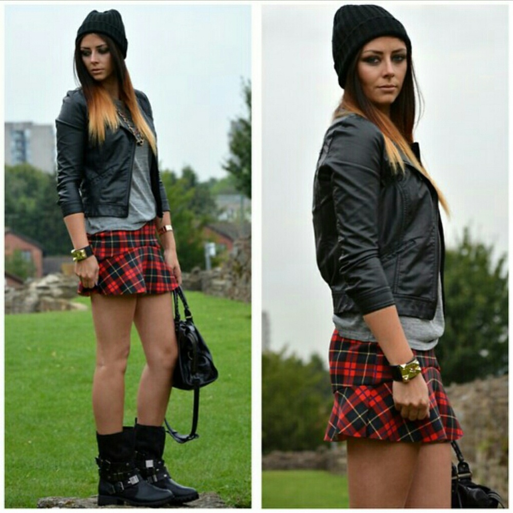 Zara Red Plaid Mini Skirt